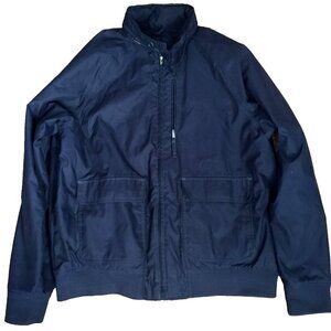 LANDS END RAIN JACKET MENS L 42-44 ZIP HOOD POLYESTER COTTON LINING WINDBREAKER